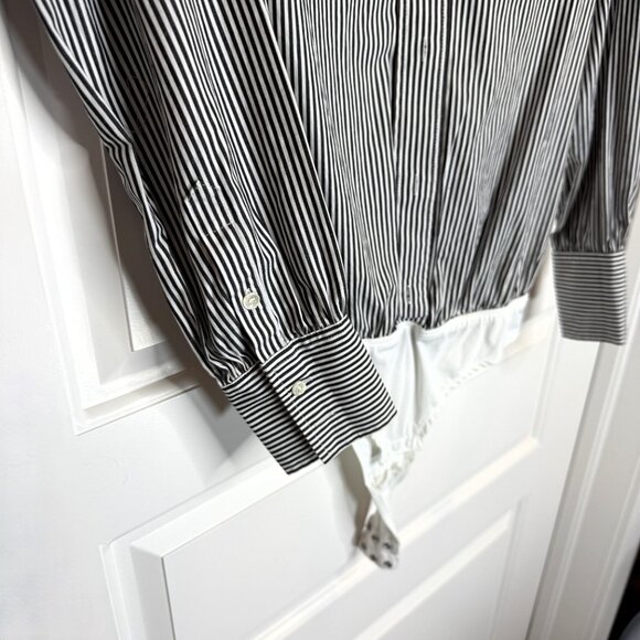 J.Crew Striped Button Front Bodysuit Women’s Size 0 Black White Long Sleeve - Picture 5 of 7